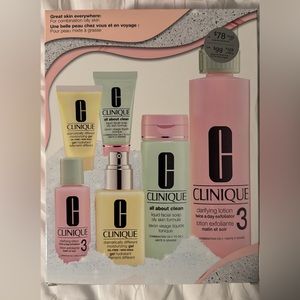Clinique NIB  3 step cleansing for combination/oily skin.  Full/travel size